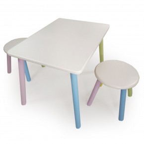 Детский комплект стол и два табурета круглых с накладкой Алфавит (Белый, Белый, Цветной) в Верхней Пышме - verhnyaya-pyshma.mebel-74.com | фото