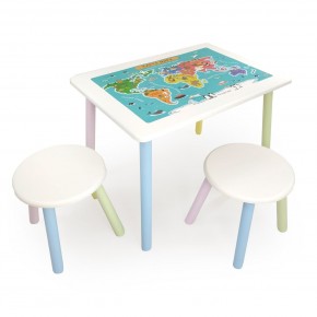 Детский комплект стол и два табурета круглых с накладкой Детский мир (Белый, Белый, Цветной) в Верхней Пышме - verhnyaya-pyshma.mebel-74.com | фото