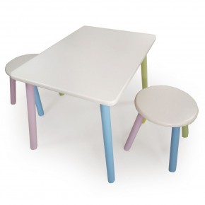 Детский комплект стол и два табурета круглых с накладкой Космос  (Белый, Белый, Цветной) в Верхней Пышме - verhnyaya-pyshma.mebel-74.com | фото