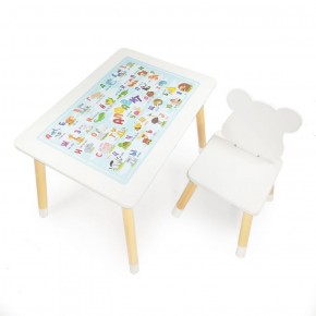 Комплект детской мебели стол и стул Мишутка с накладкой Алфавит (Белый/Белый/Береза) в Верхней Пышме - verhnyaya-pyshma.mebel-74.com | фото
