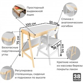 Комплект растущий стол и стул 38 попугаев «Вуди» (Белый, Без покрытия) в Верхней Пышме - verhnyaya-pyshma.mebel-74.com | фото