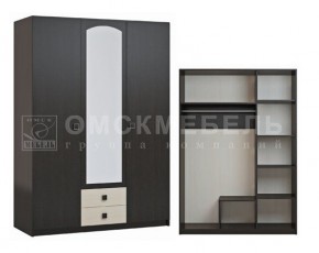Шкаф 3-х дверный с 2 ящиками с зеркалом Шк51 МС Люсси (венге/дуб девон) в Верхней Пышме - verhnyaya-pyshma.mebel-74.com | фото