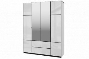 Шкаф 4-х дверный Палермо 02 с ящиками и зеркалом Белый гладкий шелк/Черный гладкий шелк в Верхней Пышме - verhnyaya-pyshma.mebel-74.com | фото
