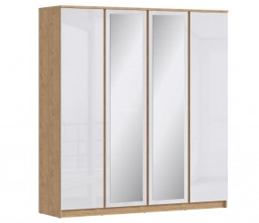 Шкаф 4х дверный с зеркалами Веста СБ-3082 (Дуб Бунратти/Белый глянец) в Верхней Пышме - verhnyaya-pyshma.mebel-74.com | фото