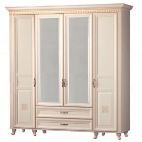 Шкаф для одежды 4-дверный с зеркалом №493 Марлен кремовый белый в Верхней Пышме - verhnyaya-pyshma.mebel-74.com | фото