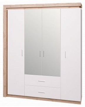 Шкаф для одежды с ящиками 4-х створчатый с зеркалом Люмен 16 в Верхней Пышме - verhnyaya-pyshma.mebel-74.com | фото