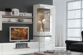 Шкаф с витриной 3D/TYP 01L, LINATE ,цвет белый/сонома трюфель в Верхней Пышме - verhnyaya-pyshma.mebel-74.com | фото